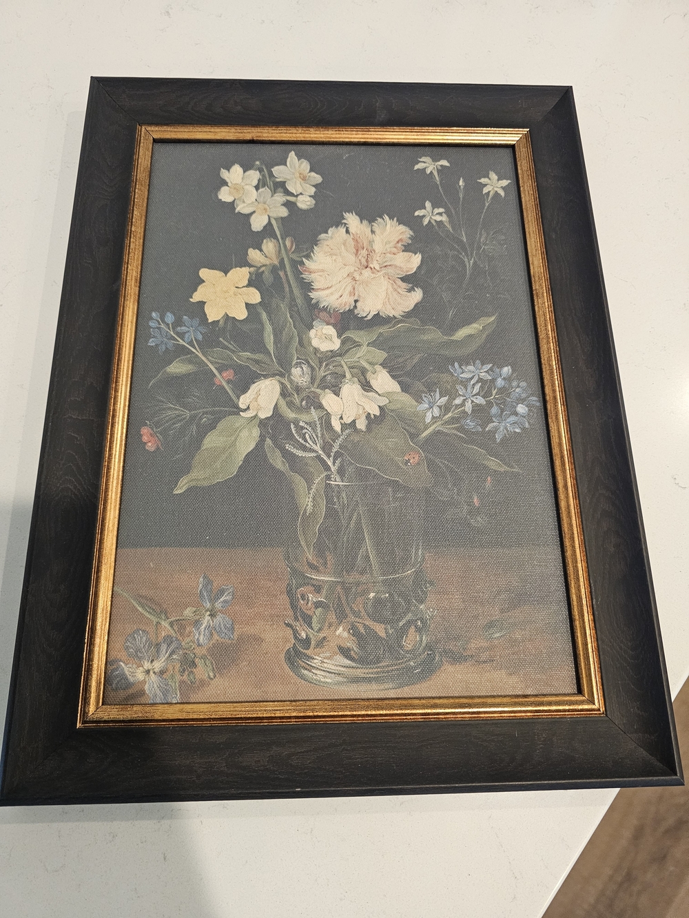 Framed Floral Still Life Art Print in Black and Gold